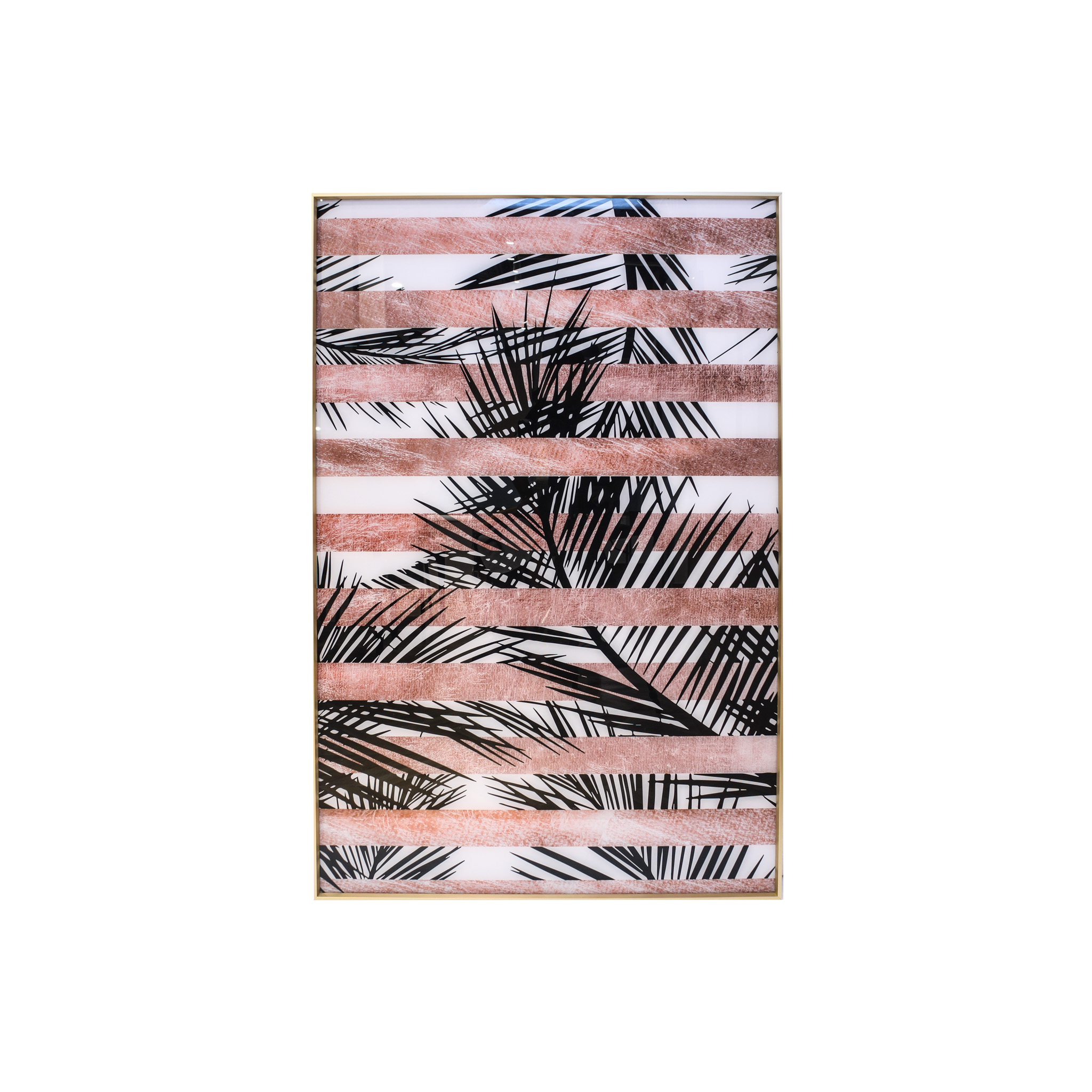 Cuadro en Acrílico Con Hojas de Palma y Líneas Rosa