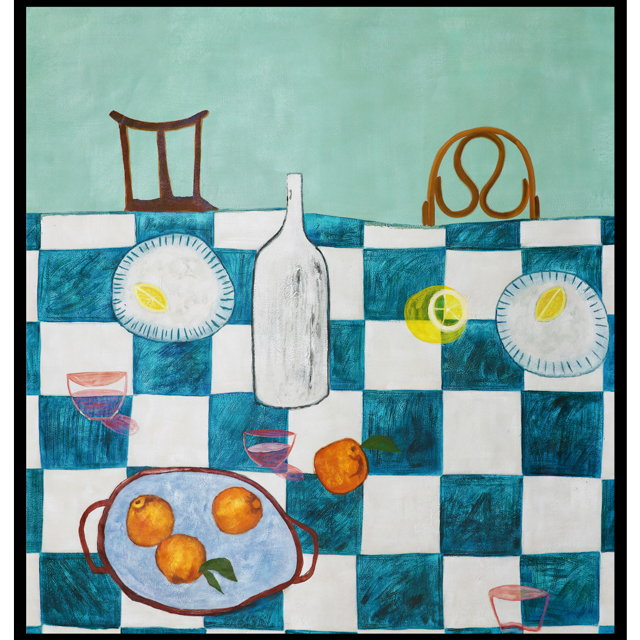 Cuadro en Óleo Bodegón Mesa y Sillas