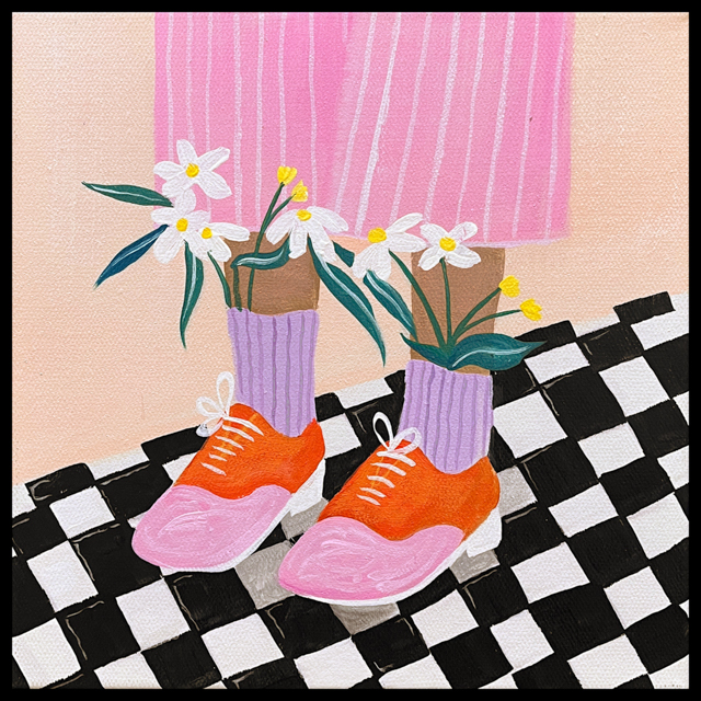 Cuadro en Óleo Zapatillas Rojo y Rosado