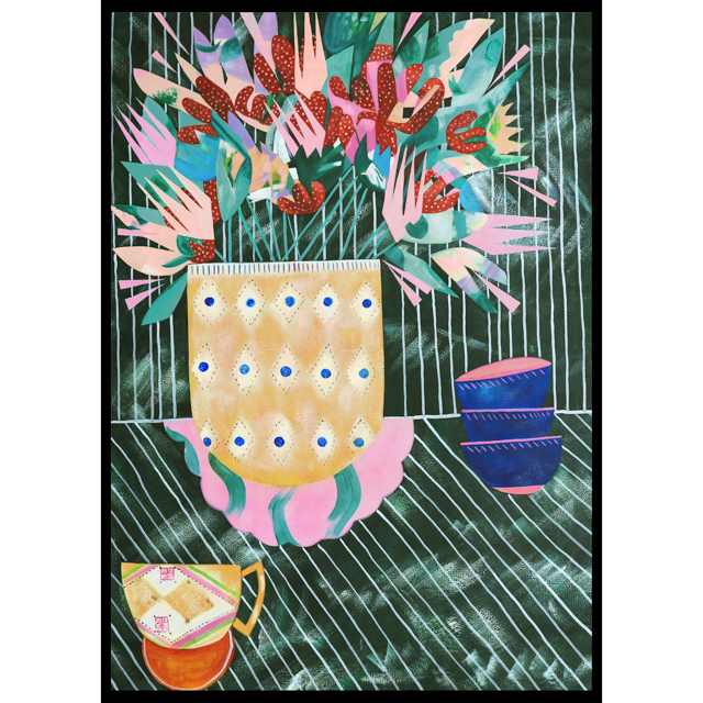 Cuadro en Óleo Florero y Vasijas